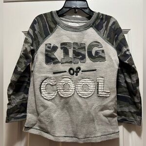 Mud Pie Camo Gray King of Cool Waffle Knit Raglan Tee 4/5T